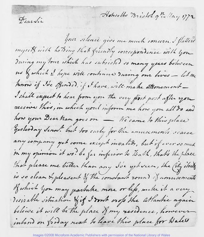 View document: Letter, 1772 May 9.