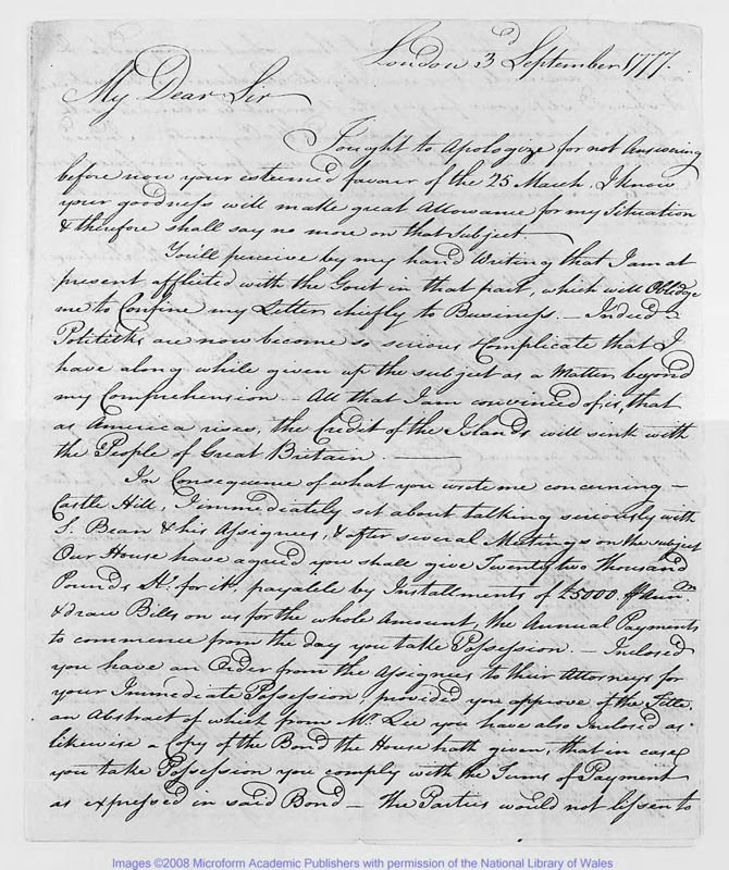 View document: Letters, 1777 Sept. 3 to 1782 Nov. 6.