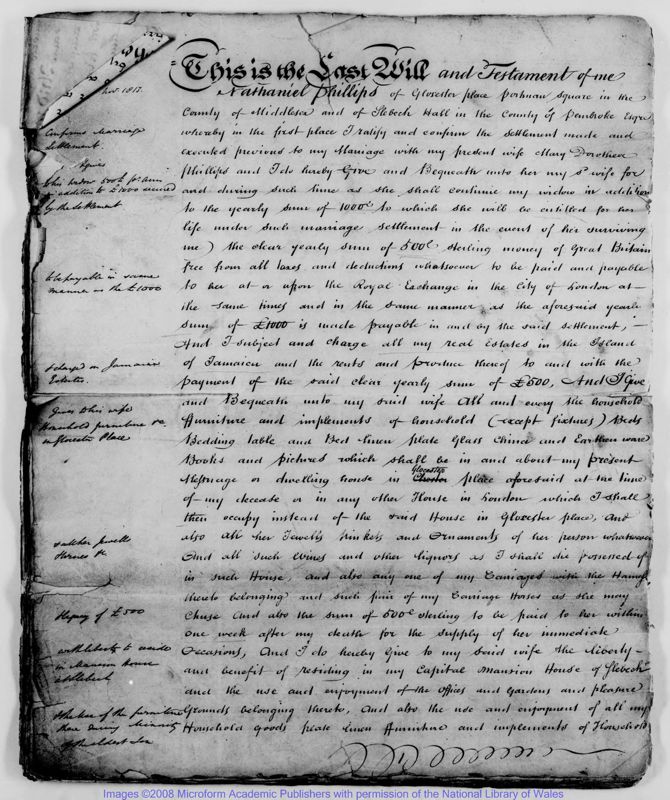 View document: Copy of will, 1813 Nov. 9.