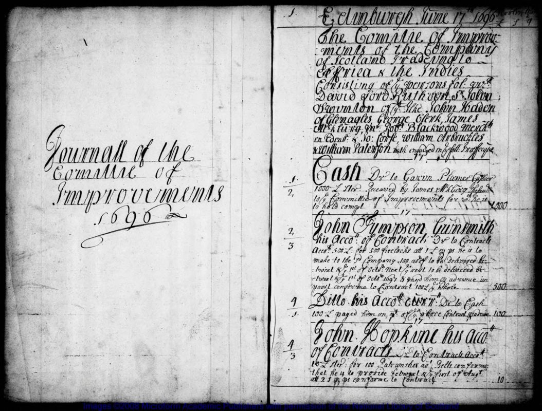 View document: Journal of Committee of Improvements, 1696-1700.