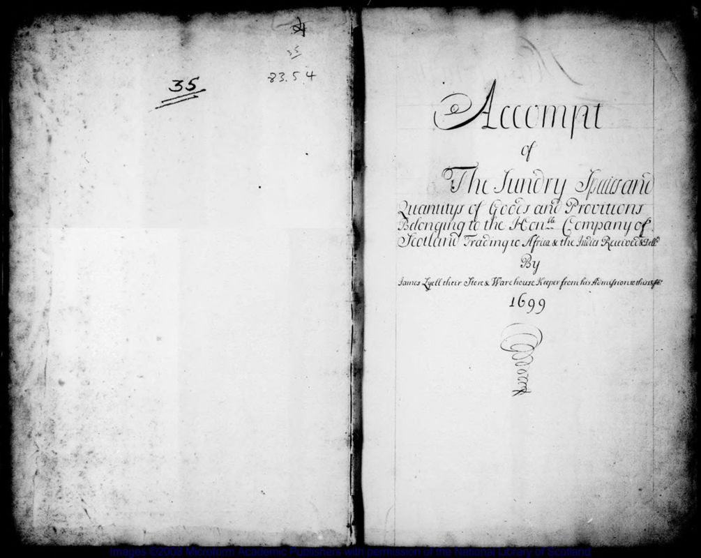View document: Storekeeper's book, Leith, 1699.
