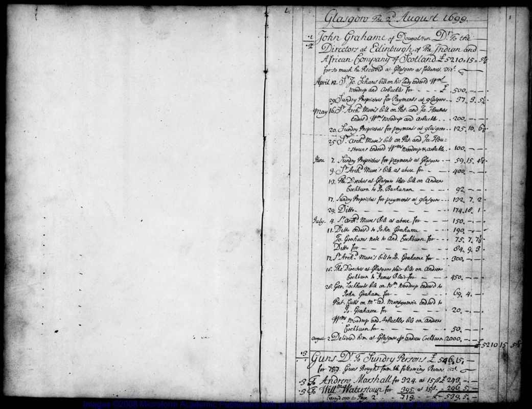 View document: Journal, probably of Glasgow Directors, 1699.