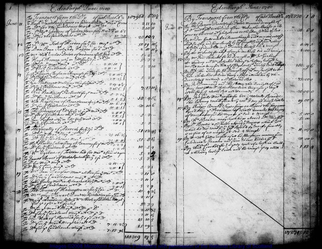 View document: Rough draft of Cash Book, 1700-1707.