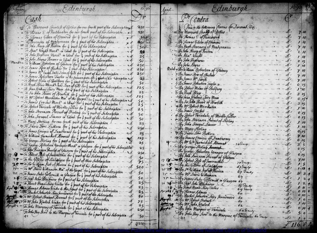View document: Account book, 1696.