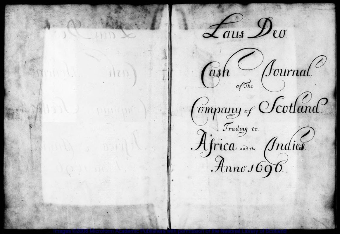 View document: Journal for Cash Ledger, 1696-1707.