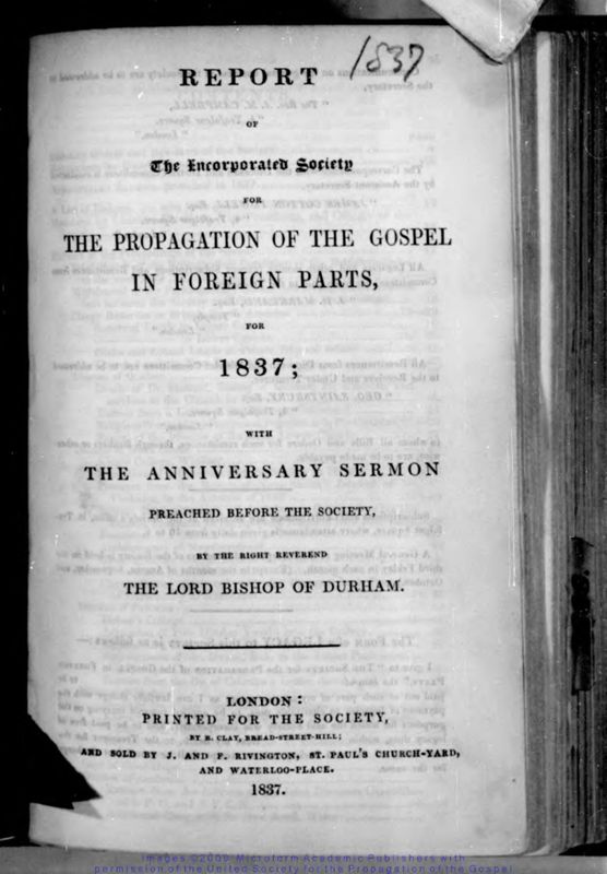 View document: Report [...] for 1837; with the Anniversary Sermon.