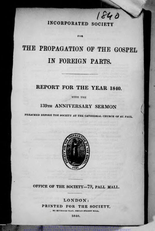 View document: Report [...] for the year 1840 with the 139th Anniversary Sermon.