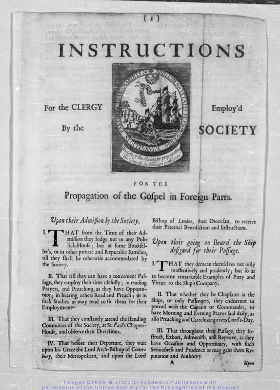 View document: Instructions for the clergy employ'd by the Society.