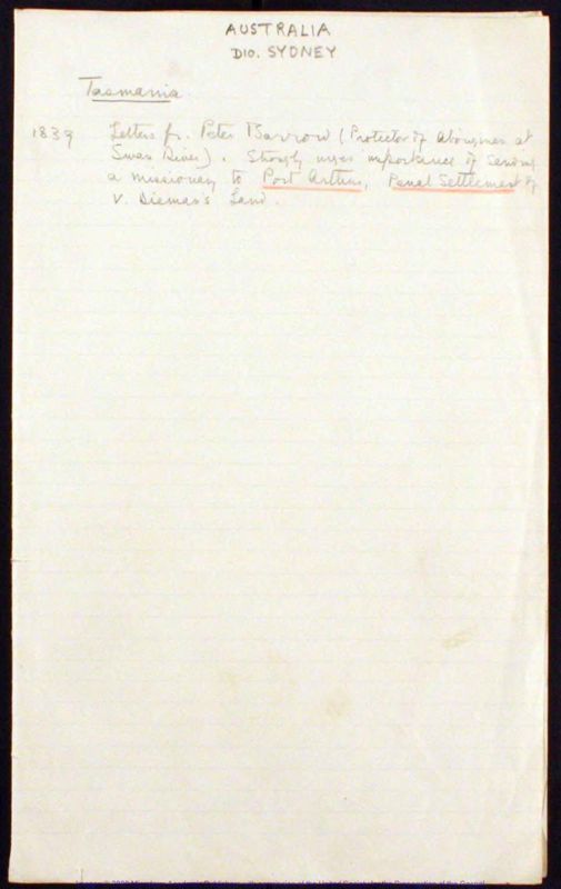 View document: Tasmania Diocese: Box 2, 1838-1858.