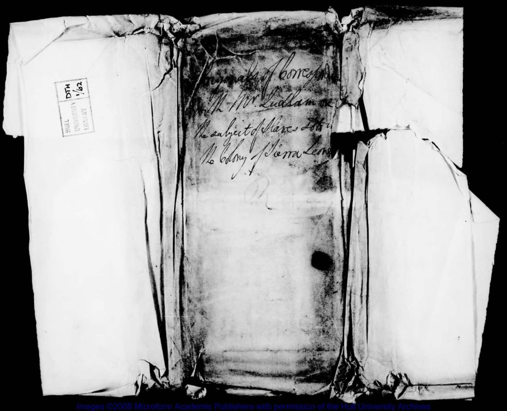 View document: Originals of correspondence with Mr Ludlam on the subject of slaves sold in the colony of Sierra Leo.