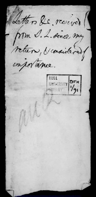 View document: Letters &c. received from S.L. since my return, & considered of importance.