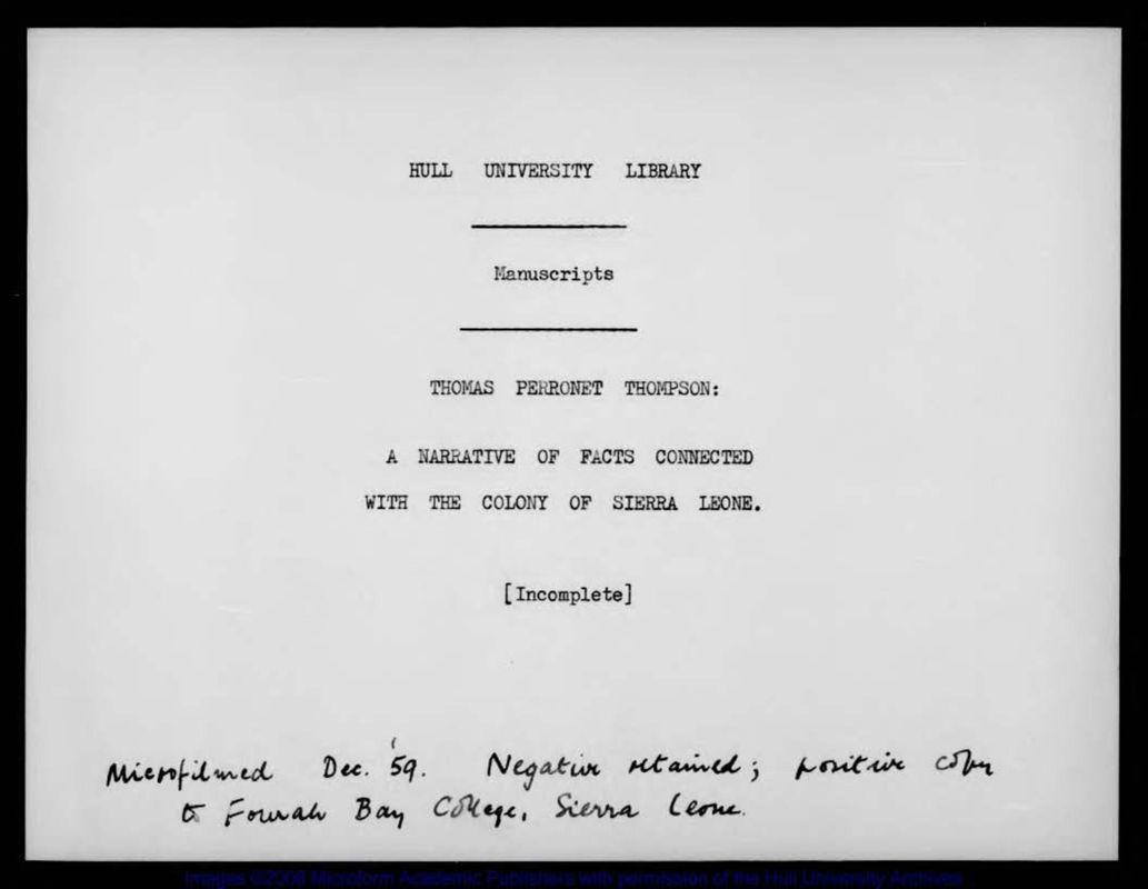 View document: A narrative of facts connected with the colony of Sierra Leone.