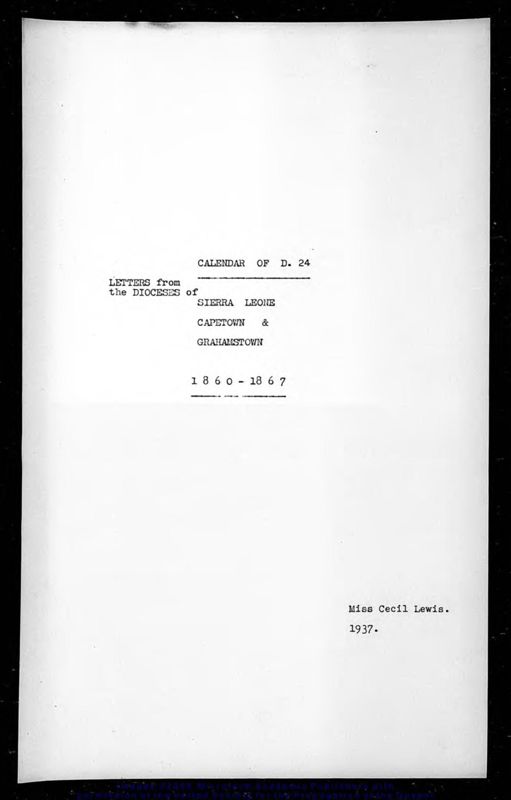 View document: Original letters received, 1860-1867 : calendar.