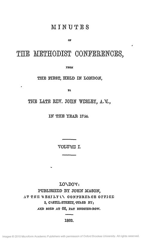 View document: Minutes of the Methodist conferences (rev. ed.).