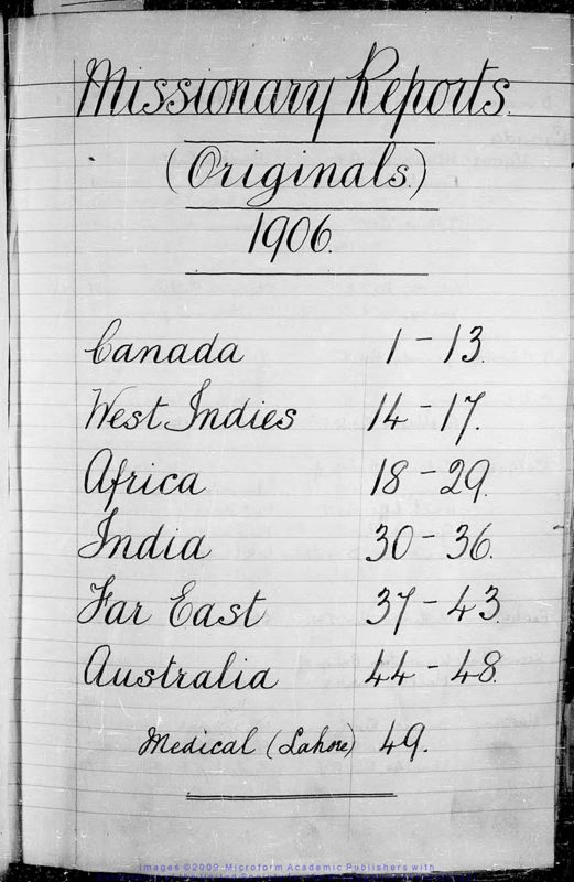 View document: Missionary reports, 1906-1909.