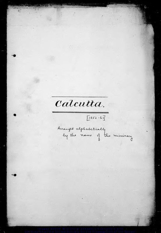 View document: Calcutta, 1852-1861.