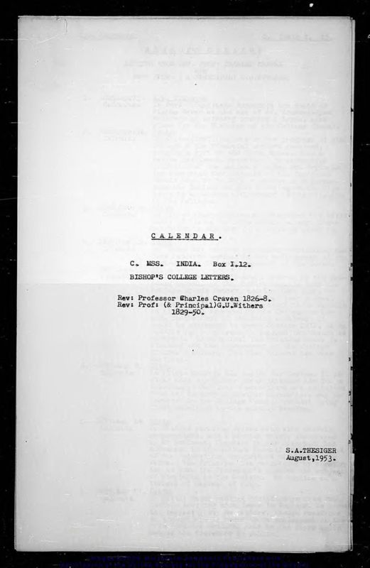 View document: Bishop's College letters, 1829-1850.