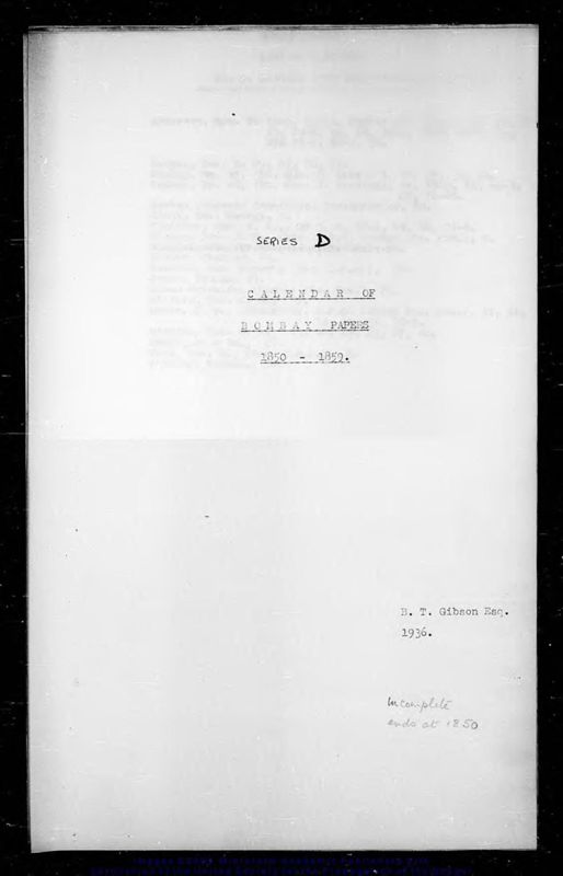 View document: Calendar of Bombay papers, 1850-1859.