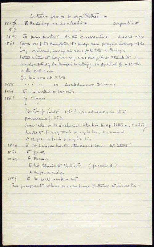 View document: Correspondence on Patteson's consecration, 1856-1859.