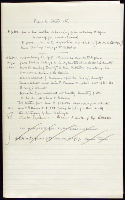 View document: Correspondence on Patteson's death, 1871-1907.
