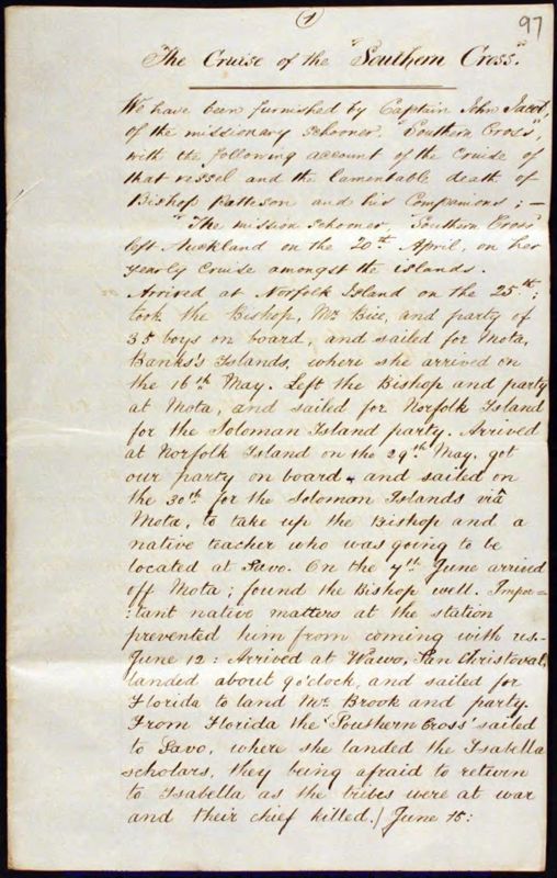 View document: Accounts of Patteson's death, 1871.