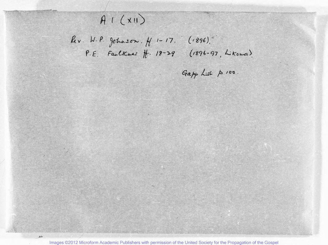 View document: Correspondence of various people including Reverends Johnson, Faulkner, Glossop, Gee.