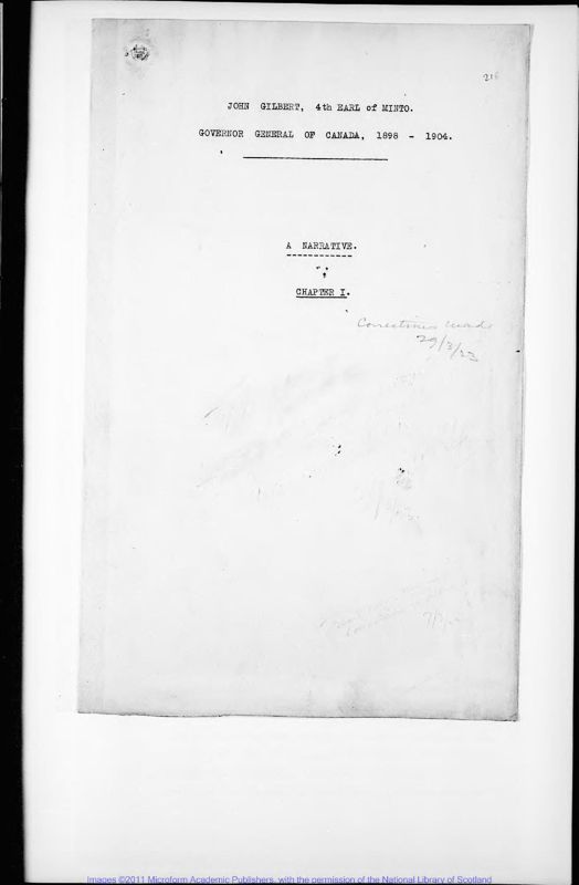 View document: First two chapters of a narrative of the 4th Earl's Governorship-General, 1923.