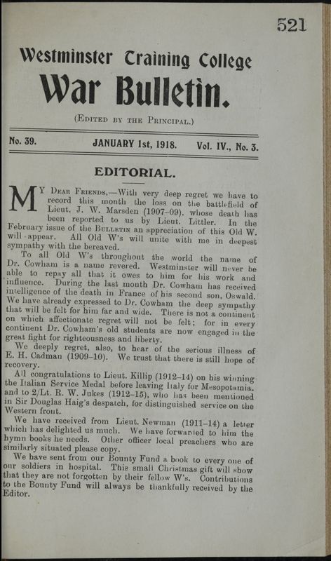 View document: War Bulletin and Letters, 1918.