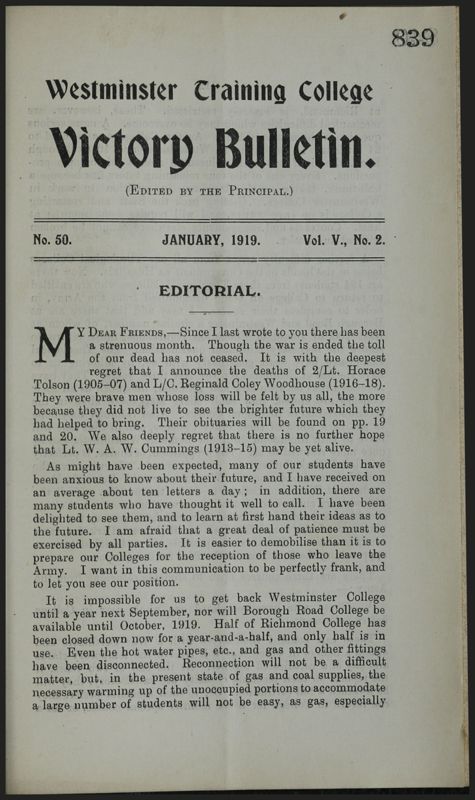 View document: War Bulletin and Letters, 1919.