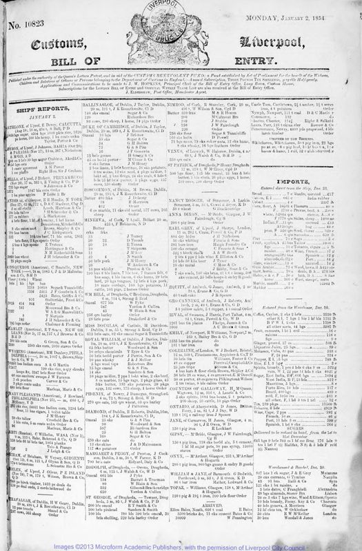View document: Bills of Entry for the year 1854.