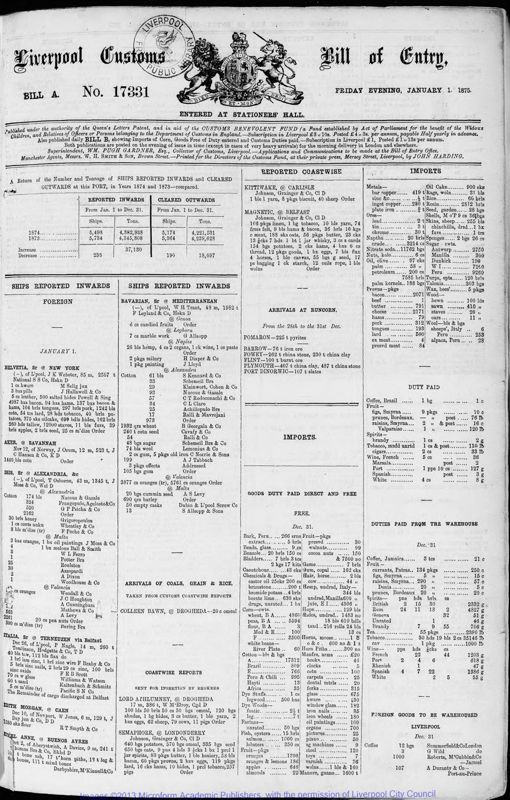 View document: Bills of Entry for the year 1875.