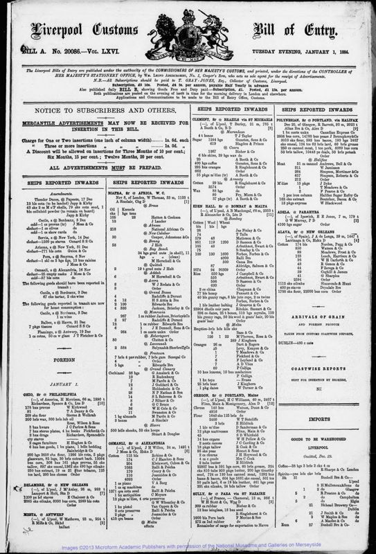 View document: Bills of Entry for the year 1884.