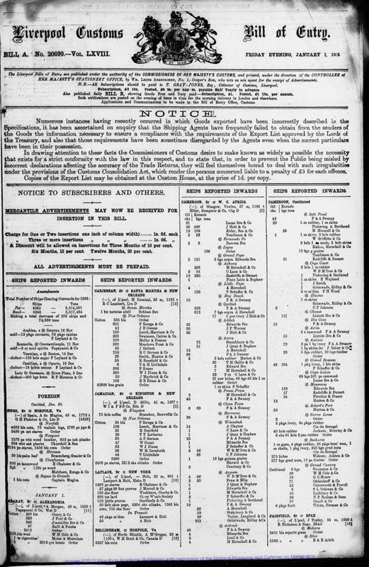 View document: Bills of Entry for the year 1886.