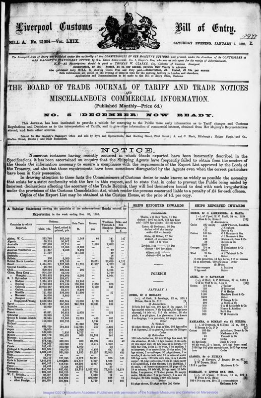 View document: Bills of Entry for the year 1887.