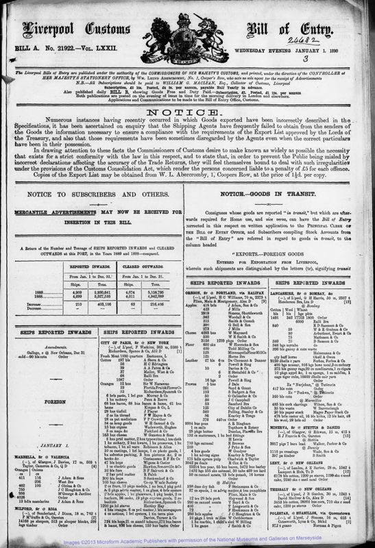 View document: Bills of Entry for the year 1890.