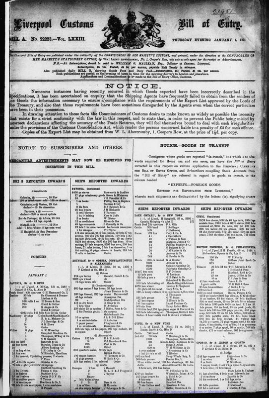 View document: Bills of Entry for the year 1891.