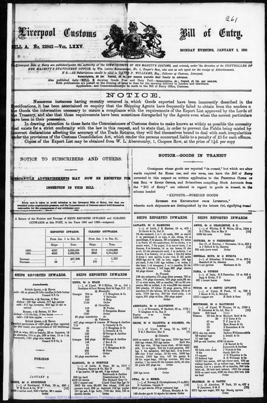 View document: Bills of Entry for the year 1893.
