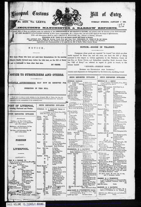 View document: Bills of Entry for the year 1895.