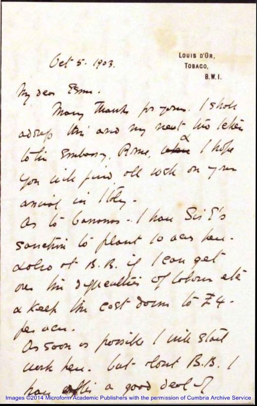 View document: Correspondence re. the rubber and cocoa plantations, Tobago, 1902-1908.