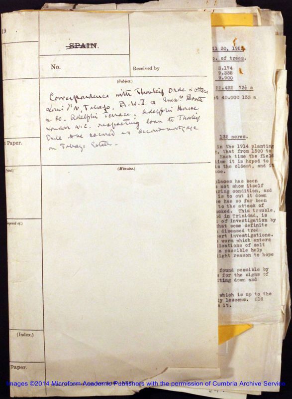 View document: Correspondence re. the rubber plantation, Tobago, 1924-1929.
