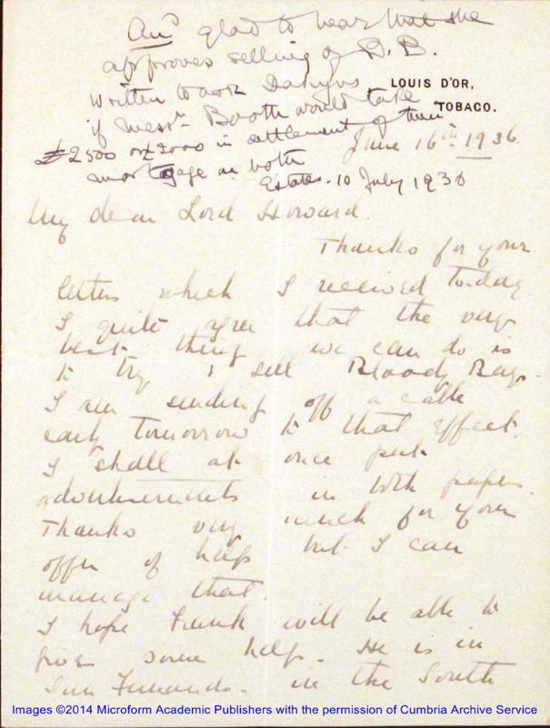 View document: Correspondence with plantations manager Orde, 1898-1936.