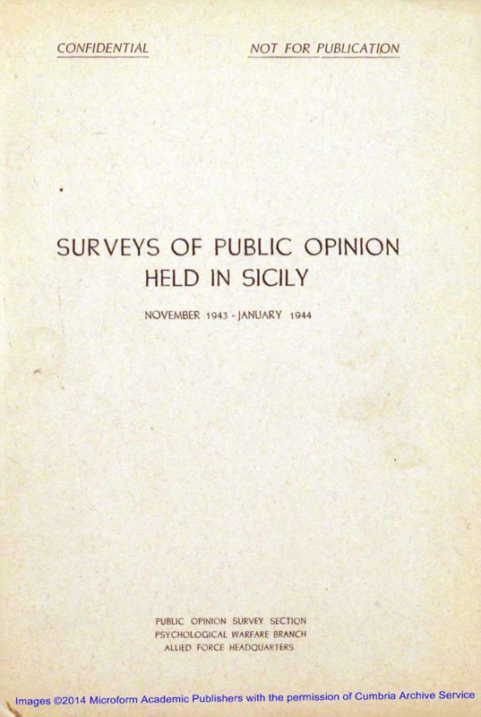 View document: Psychological Warfare Division on opinion in Sicily.