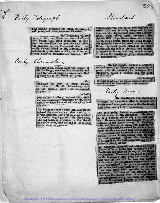 View document: Scrap books of press cuttings on Bradlaugh Case, 1880-1889.