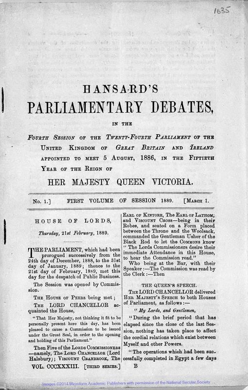 View document: Hansard 1889, vol 1, nos 1-3..
