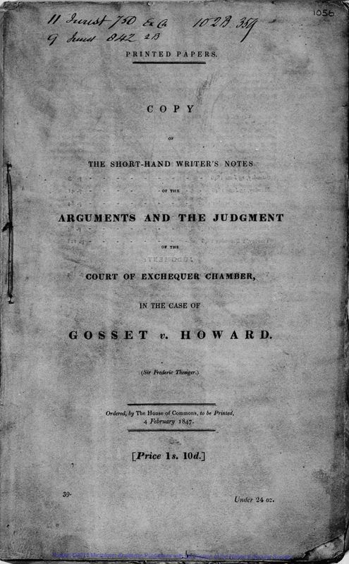 View document: Sr William Gossett v Thomas Burton Howard 1846-1847.