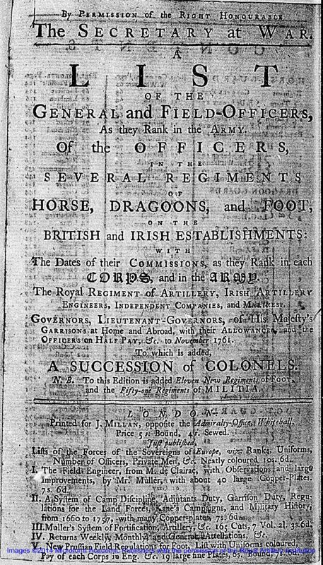 View document: The Army List of 1762.