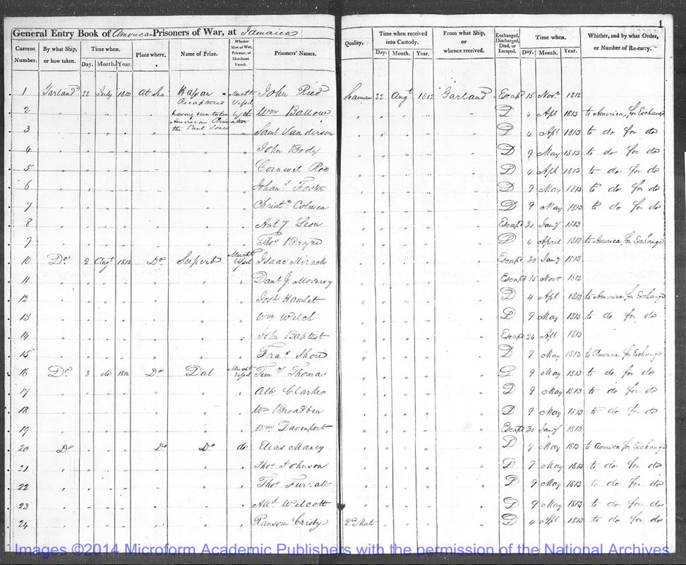 View document: General Entry Book of American prisoners of war at Jamaica.