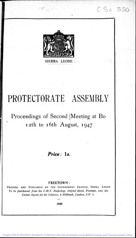 View document: Protectorate Assembly 1947-1955.