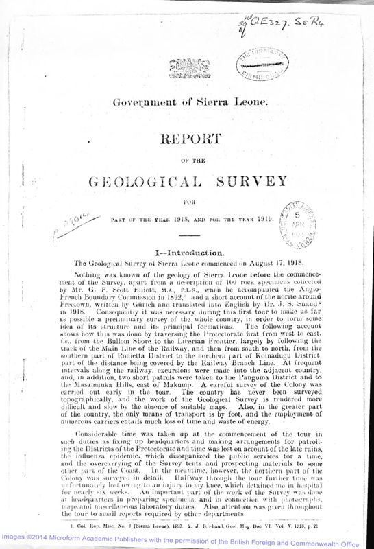 View document: Geological Survey 1918-21 and Department 1927-1961.