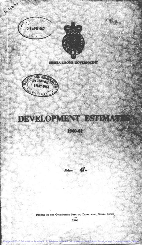 View document: Development Estimates and Progress Reports 1960-1961.
